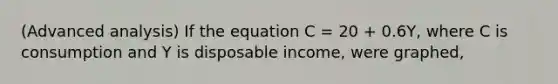 (Advanced analysis) If the equation C = 20 + 0.6Y, where C is consumption and Y is disposable income, were graphed,