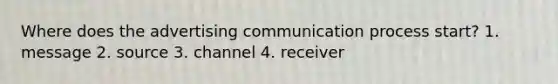 Where does the advertising communication process start? 1. message 2. source 3. channel 4. receiver