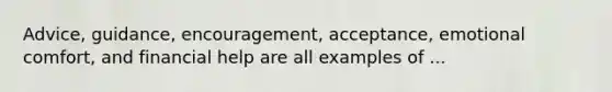 Advice, guidance, encouragement, acceptance, emotional comfort, and financial help are all examples of ...