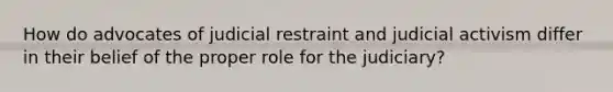 How do advocates of judicial restraint and judicial activism differ in their belief of the proper role for the judiciary?