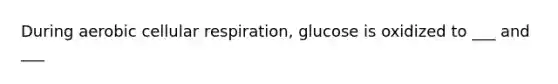 During aerobic <a href='https://www.questionai.com/knowledge/k1IqNYBAJw-cellular-respiration' class='anchor-knowledge'>cellular respiration</a>, glucose is oxidized to ___ and ___