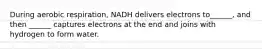 During aerobic respiration, NADH delivers electrons to______, and then ______ captures electrons at the end and joins with hydrogen to form water.