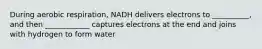 During aerobic respiration, NADH delivers electrons to __________, and then ____________ captures electrons at the end and joins with hydrogen to form water