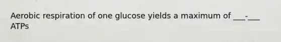 Aerobic respiration of one glucose yields a maximum of ___-___ ATPs