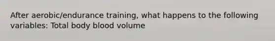 After aerobic/endurance training, what happens to the following variables: Total body blood volume