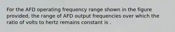 For the AFD operating frequency range shown in the figure provided, the range of AFD output frequencies over which the ratio of volts to hertz remains constant is .