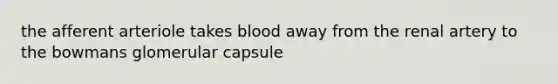 the afferent arteriole takes blood away from the renal artery to the bowmans glomerular capsule