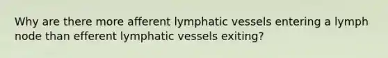 Why are there more afferent lymphatic vessels entering a lymph node than efferent lymphatic vessels exiting?