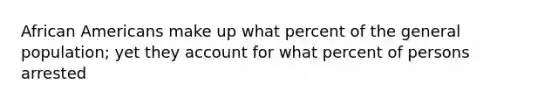 African Americans make up what percent of the general population; yet they account for what percent of persons arrested