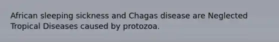 African sleeping sickness and Chagas disease are Neglected Tropical Diseases caused by protozoa.