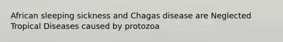 African sleeping sickness and Chagas disease are Neglected Tropical Diseases caused by protozoa