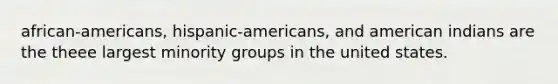 african-americans, hispanic-americans, and american indians are the theee largest minority groups in the united states.