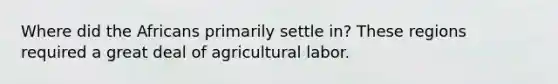 Where did the Africans primarily settle in? These regions required a great deal of agricultural labor.