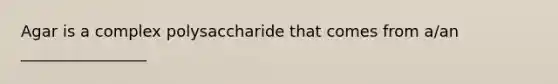 Agar is a complex polysaccharide that comes from a/an ________________