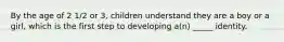 By the age of 2 1/2 or 3, children understand they are a boy or a girl, which is the first step to developing a(n) _____ identity.