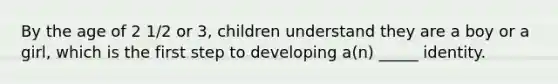 By the age of 2 1/2 or 3, children understand they are a boy or a girl, which is the first step to developing a(n) _____ identity.