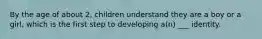 By the age of about 2, children understand they are a boy or a girl, which is the first step to developing a(n) ___ identity.