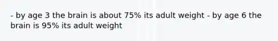 - by age 3 the brain is about 75% its adult weight - by age 6 the brain is 95% its adult weight