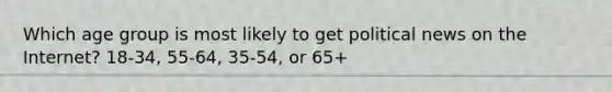 Which age group is most likely to get political news on the Internet? 18-34, 55-64, 35-54, or 65+