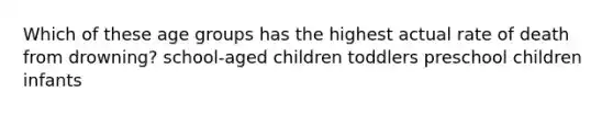 Which of these age groups has the highest actual rate of death from drowning? school-aged children toddlers preschool children infants