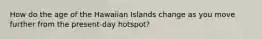 How do the age of the Hawaiian Islands change as you move further from the present-day hotspot?