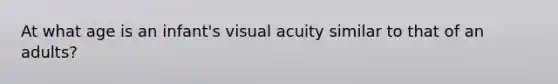 At what age is an infant's visual acuity similar to that of an adults?