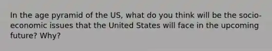 In the age pyramid of the US, what do you think will be the socio-economic issues that the United States will face in the upcoming future? Why?