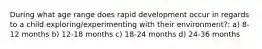 During what age range does rapid development occur in regards to a child exploring/experimenting with their environment?: a) 8-12 months b) 12-18 months c) 18-24 months d) 24-36 months