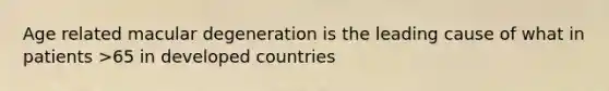 Age related macular degeneration is the leading cause of what in patients >65 in developed countries