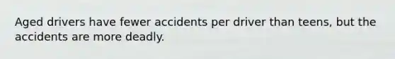 Aged drivers have fewer accidents per driver than teens, but the accidents are more deadly.