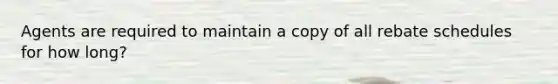 Agents are required to maintain a copy of all rebate schedules for how long?