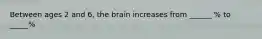 Between ages 2 and 6, the brain increases from ______ % to _____%