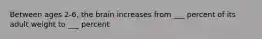 Between ages 2-6, the brain increases from ___ percent of its adult weight to ___ percent