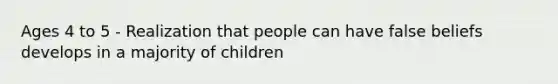 Ages 4 to 5 - Realization that people can have false beliefs develops in a majority of children