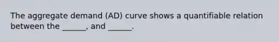 The aggregate demand (AD) curve shows a quantifiable relation between the ______, and ______.