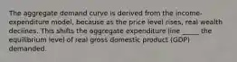 The aggregate demand curve is derived from the income-expenditure model, because as the price level rises, real wealth declines. This shifts the aggregate expenditure line _____ the equilibrium level of real gross domestic product (GDP) demanded.