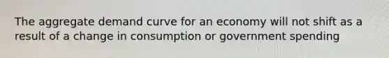The aggregate demand curve for an economy will not shift as a result of a change in consumption or government spending