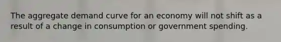 The aggregate demand curve for an economy will not shift as a result of a change in consumption or government spending.