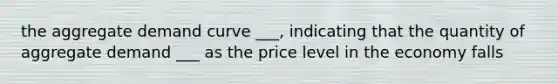 the aggregate demand curve ___, indicating that the quantity of aggregate demand ___ as the price level in the economy falls