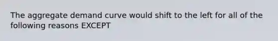 The aggregate demand curve would shift to the left for all of the following reasons EXCEPT