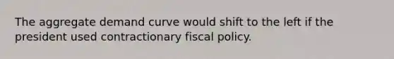 The aggregate demand curve would shift to the left if the president used contractionary fiscal policy.