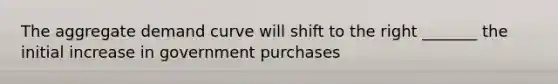 The aggregate demand curve will shift to the right _______ the initial increase in government purchases