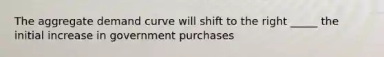 The aggregate demand curve will shift to the right _____ the initial increase in government purchases