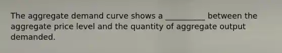 The aggregate demand curve shows a __________ between the aggregate price level and the quantity of aggregate output demanded.