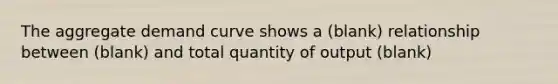 The aggregate demand curve shows a (blank) relationship between (blank) and total quantity of output (blank)