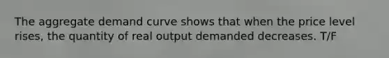 The aggregate demand curve shows that when the price level rises, the quantity of real output demanded decreases. T/F