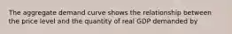 The aggregate demand curve shows the relationship between the price level and the quantity of real GDP demanded by