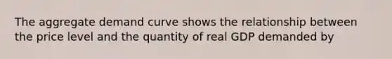 The aggregate demand curve shows the relationship between the price level and the quantity of real GDP demanded by