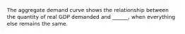 The aggregate demand curve shows the relationship between the quantity of real GDP demanded and​ ______, when everything else remains the same.