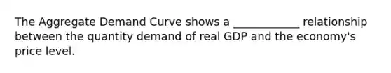 The Aggregate Demand Curve shows a ____________ relationship between the quantity demand of real GDP and the economy's price level.